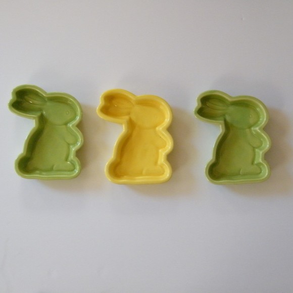 Vintage Easter Bunny Candy Dishes Set of 3 Ceramic Holiday Decor Green Yellow - Picture 9 of 9